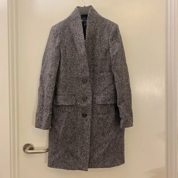 NEW J. CREW 00P 00 Petite Navy Donegal Topcoat In English Herringbone Wool - Picture 4 of 12
